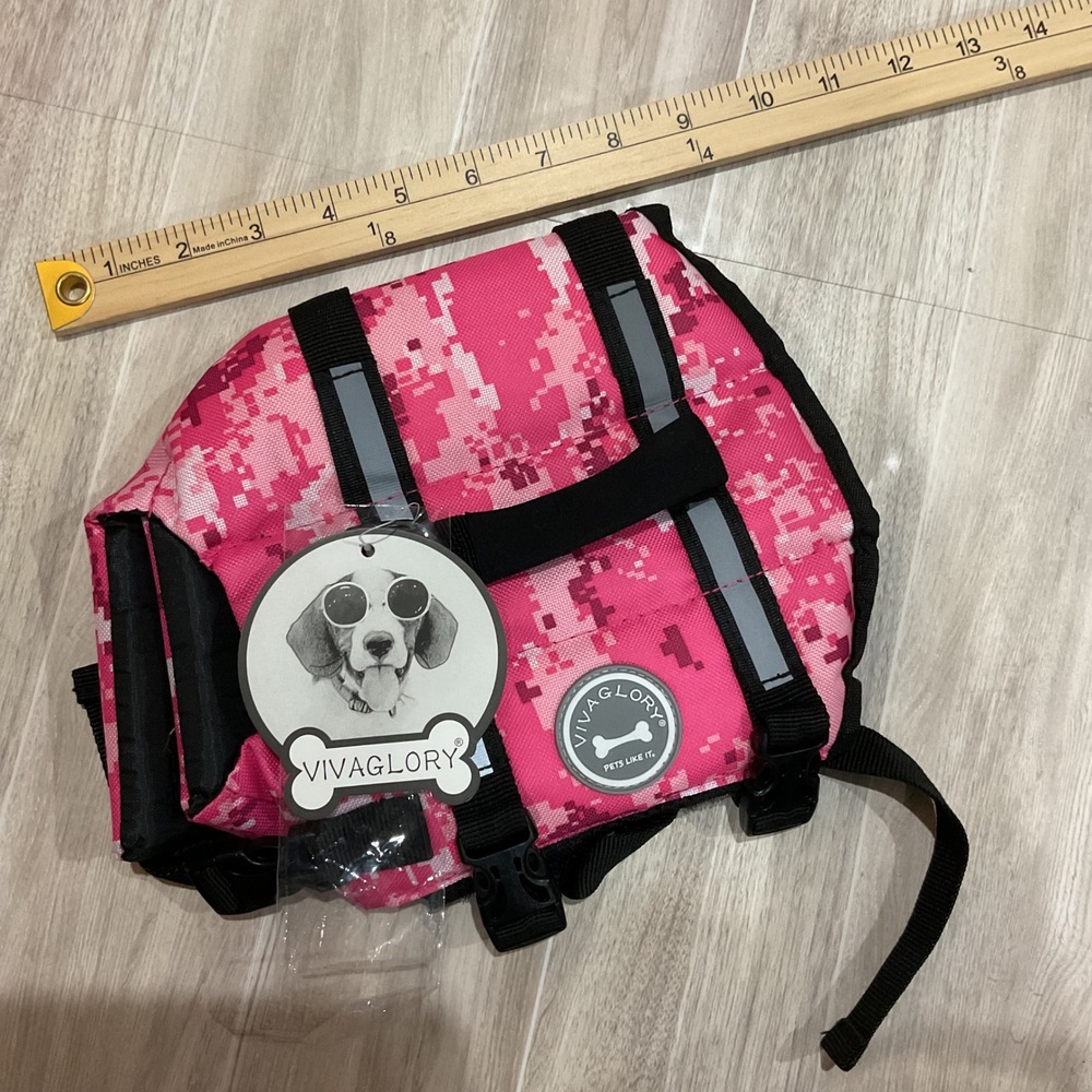 Vivaglory Dog Life Jacket Pink Digital Camo‎ Safety Vest XS Reflective Handle